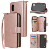 For Samsung A01/A21/A31/A41/A51 Pu Leather  Mobile Phone Cover Zipper Card Bag + Wrist Strap Rose gold