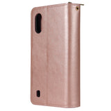 For Samsung A01/A21/A31/A41/A51 Pu Leather  Mobile Phone Cover Zipper Card Bag + Wrist Strap Rose gold