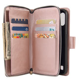 For Samsung A01/A21/A31/A41/A51 Pu Leather  Mobile Phone Cover Zipper Card Bag + Wrist Strap Rose gold