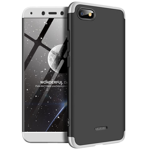 For XIAOMI Redmi 6A Ultra Slim PC Back Cover Non-slip Shockproof 360 Degree Full Protective Case silver black silver_XIAOMI Redmi 6A