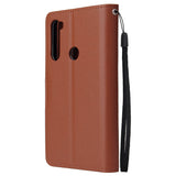 For Redmi NOTE 8 PU Leather Front Putton Protective Phone Case with 3 Cards Bracket brown