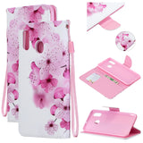 For Samsung A10/A20/A30 Smartphone Case PU Leather Wallet Design Cellphone Cover with Card Holder Stand Available peach blossom