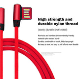 Double Elbow 90 Degree Micro USB Nylon 2.4A Fast Charging Data Transmission Cable Charger Adapter for Phone red