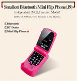 Mini Flip Mobile Phone 0.66"" Smallest Cell Phone Wireless Bluetooth FM Magic Voice Handsfree Earphone for Kids rose Red