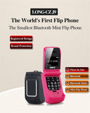 Mini Flip Mobile Phone 0.66"" Smallest Cell Phone Wireless Bluetooth FM Magic Voice Handsfree Earphone for Kids rose Red