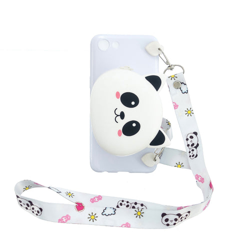 For OPPO A83/A9 2020 Cellphone Case Mobile Phone TPU Shell Shockproof Cover with Cartoon Cat Pig Panda Coin Purse Lovely Shoulder Starp  White