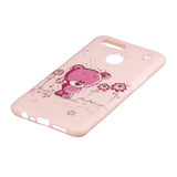 For OPPO A7 Cartoon Lovely Coloured Painted Soft TPU Back Cover Non-slip Shockproof Full Protective Case with Lanyard Light pink