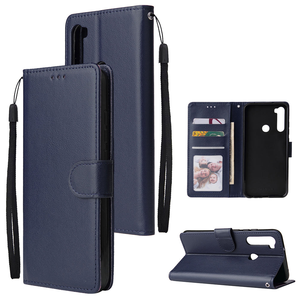 For Redmi NOTE 8 PU Leather Front Putton Protective Phone Case with 3 Cards Bracket blue