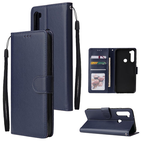 For Redmi NOTE 8 PU Leather Front Putton Protective Phone Case with 3 Cards Bracket blue