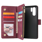 For HUAWEI P30 HUAWEI P30 lite HUAWEI P30 pro Multi-card Bracket Coin Wallet Zipper Mobile Phone PU Leather Phone Case  5 wine red