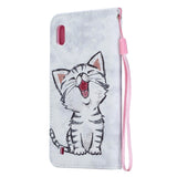 For Samsung A10/A20/A30 Smartphone Case PU Leather Wallet Design Cellphone Cover with Card Holder Stand Available Red lip cat