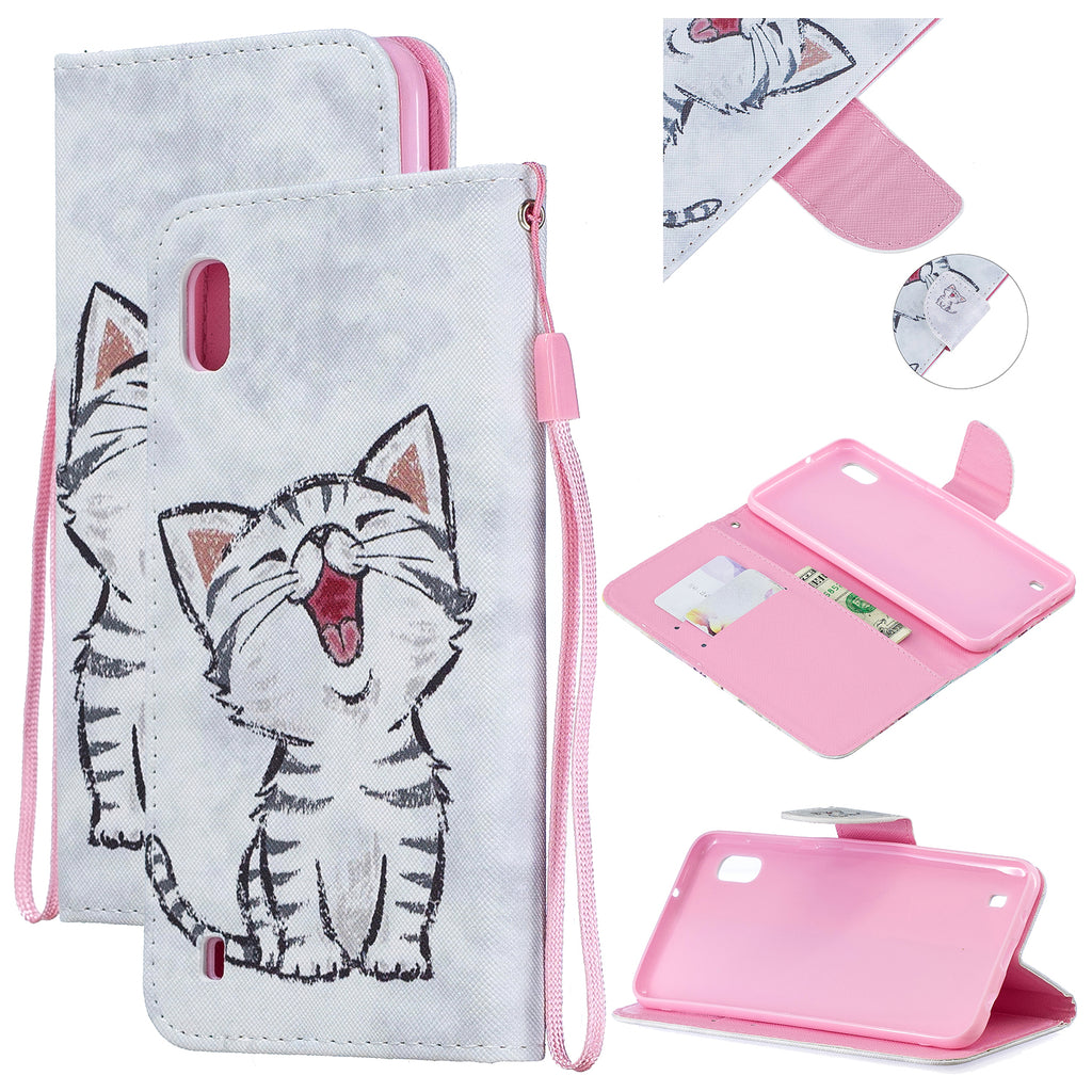 For Samsung A10/A20/A30 Smartphone Case PU Leather Wallet Design Cellphone Cover with Card Holder Stand Available Red lip cat