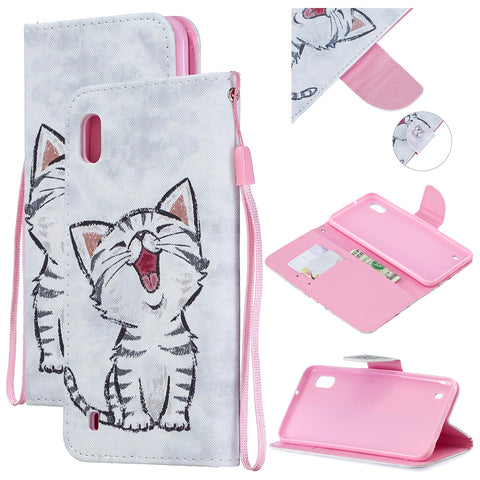 For Samsung A10/A20/A30 Smartphone Case PU Leather Wallet Design Cellphone Cover with Card Holder Stand Available Red lip cat