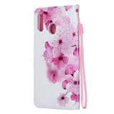 For Samsung A10/A20/A30 Smartphone Case PU Leather Wallet Design Cellphone Cover with Card Holder Stand Available peach blossom