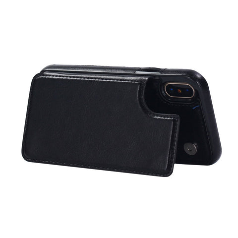 Multifunction Magnetic Leather Wallet Case Card Slot Shockproof Full Protection Cover for iPhone X 7/8 7/8 Plus black-RXFZ