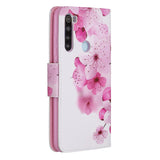 For Redmi Note 8/8 Pro Cellphone Cover Stand Function Wallet Design PU Leather Smartphone Shell Elegant Pattern Printed  peach blossom