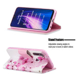 For Redmi Note 8/8 Pro Cellphone Cover Stand Function Wallet Design PU Leather Smartphone Shell Elegant Pattern Printed  peach blossom