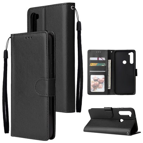 For Redmi NOTE 8 PU Leather Front Putton Protective Phone Case with 3 Cards Bracket black