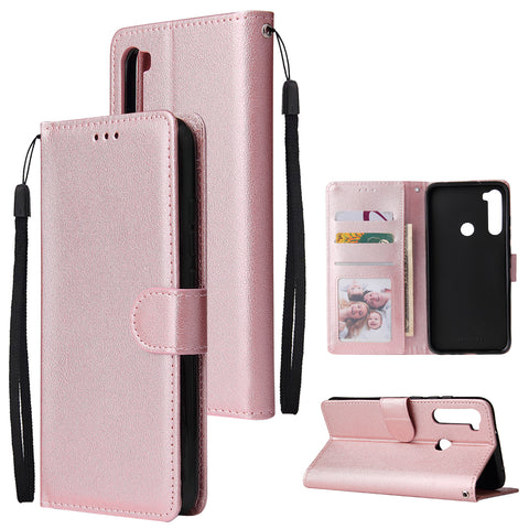 For Redmi NOTE 8 PU Leather Front Putton Protective Phone Case with 3 Cards Bracket Rose gold