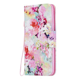 For Samsung A10/A20/A30 Smartphone Case PU Leather Wallet Design Cellphone Cover with Card Holder Stand Available Watercolor flower