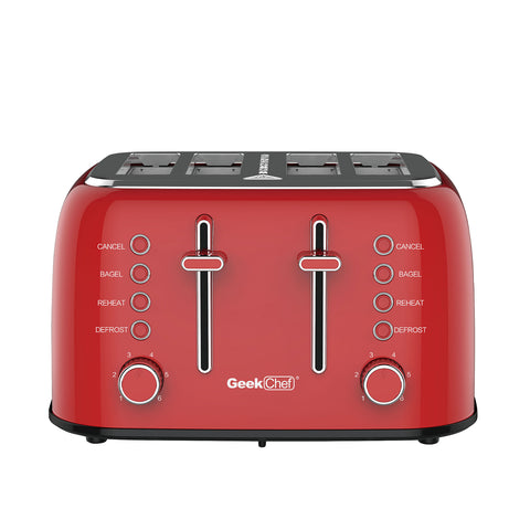 DBA - Toaster 4 Slice, Geek Chef Retro Red Extra Wide Slot, Independent temperature control Toaster ,Reheat,Defrost,Cancel 4 Function, 6-Shade Settings, High Auto Pop-Up
