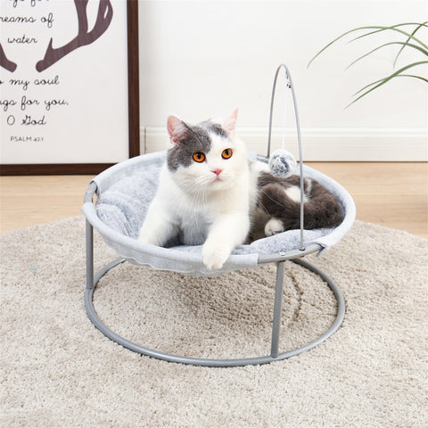 Luxury Indoor Cat Bed Soft Plush Cat Hammock Detachable Pet Bed Pet Lounge Spot with Dangling Ball for Cats, Small Dogs, Washable,Grey