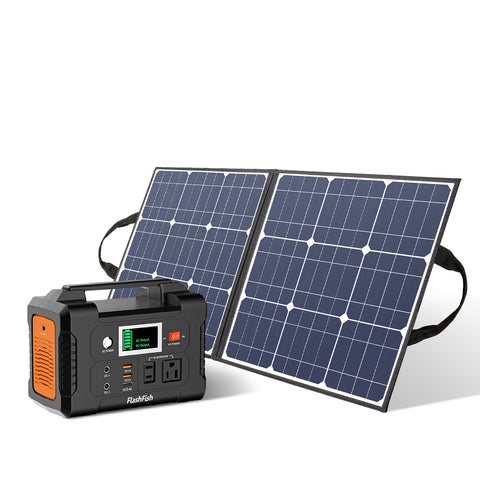 200W Portable Power Station, FlashFish 40800mAh Solar Generator with 50W 18V Portable Solar Panel