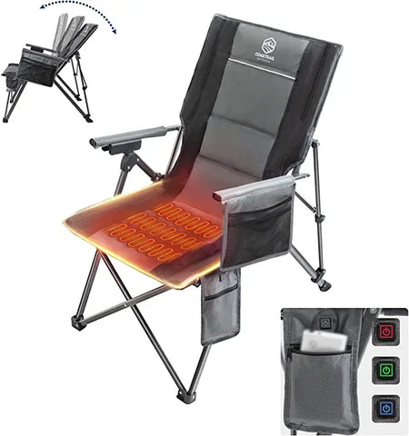 Outdoor Heated Camping Chair Adjustable 3 Position Reclining Folding Lounge Charis