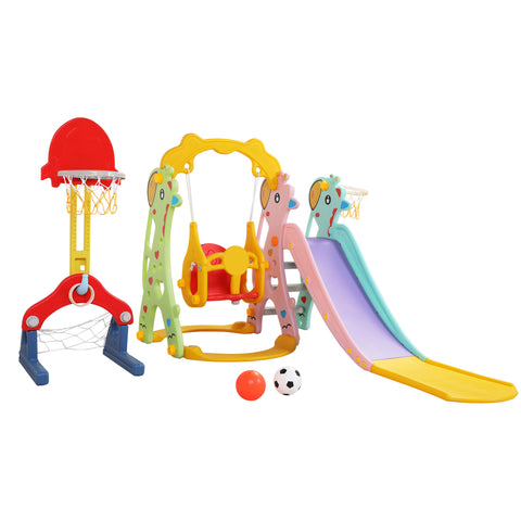 Children Slide Swing Set, 5-in-1 Combination Activity Center Freestanding Slides Playset for Kids Indoor
