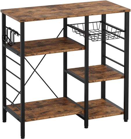 3-Tier Industrial Kitchen Baker's Rack Utility Microwave Oven Stand Storage Cart Workstation Shelf with 10 Hooks