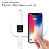 Fashion 2 in 1 Fast Wireless USB Pad Phone Adapter Qi Wireless Charger Fast Charging for Apple Watch 3 iPhone X 8 Plus white