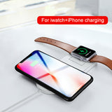 Fashion 2 in 1 Fast Wireless USB Pad Phone Adapter Qi Wireless Charger Fast Charging for Apple Watch 3 iPhone X 8 Plus white