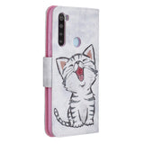 For Redmi Note 8/8 Pro Cellphone Cover Stand Function Wallet Design PU Leather Smartphone Shell Elegant Pattern Printed  Red lip cat
