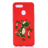 For OPPO A7 Cartoon Lovely Coloured Painted Soft TPU Back Cover Non-slip Shockproof Full Protective Case with Lanyard red