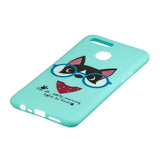 For OPPO A7 Cartoon Lovely Coloured Painted Soft TPU Back Cover Non-slip Shockproof Full Protective Case with Lanyard Light blue