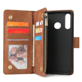For HUAWEI P30 HUAWEI P30 lite HUAWEI P30 pro Multi-card Bracket Coin Wallet Zipper Mobile Phone PU Leather Phone Case  4 brown