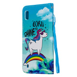 For Samsung A10/A20/A30 Smartphone Case PU Leather Wallet Design Cellphone Cover with Card Holder Stand Available Rainbow horse