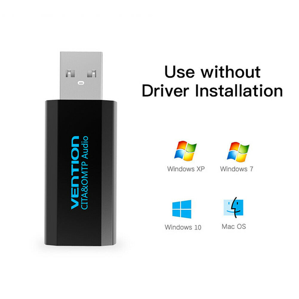 VENTION 3.5mm External USB Audio Adapter for PS4 Laptop Computer Headphone Sound Card black