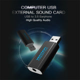 VENTION 3.5mm External USB Audio Adapter for PS4 Laptop Computer Headphone Sound Card black
