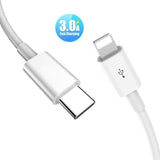 PD Fast Charging Cable for USB C for Apple Interface for iPhone Xs X 8 pin to Type C 3A Quick charger for Macbook to Phone white