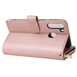 For Samsung A01/A21/A31/A41/A51 Pu Leather  Mobile Phone Cover Zipper Card Bag + Wrist Strap Rose gold