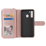For Samsung A01/A21/A31/A41/A51 Pu Leather  Mobile Phone Cover Zipper Card Bag + Wrist Strap Rose gold