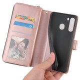 For Samsung A01/A21/A31/A41/A51 Pu Leather  Mobile Phone Cover Zipper Card Bag + Wrist Strap Rose gold
