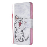 For Redmi Note 8/8 Pro Cellphone Cover Stand Function Wallet Design PU Leather Smartphone Shell Elegant Pattern Printed  Red lip cat