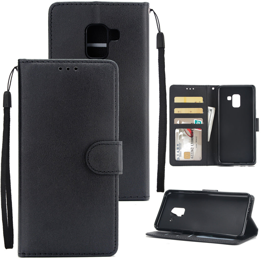 For Samsung J6 2018 PU Cell Phone Case Non-slip Shockproof Protective Case with Card Slot  black