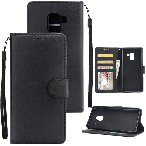 For Samsung J6 2018 PU Cell Phone Case Non-slip Shockproof Protective Case with Card Slot  black