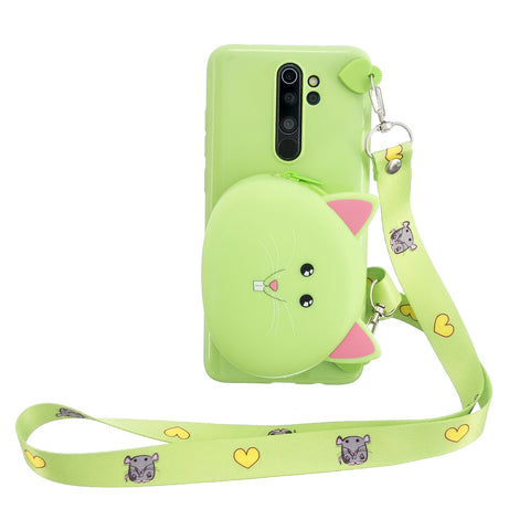 For Redmi Note 8/8T/8 Pro Cellphone Case Mobile Phone Shell Shockproof TPU Cover with Cartoon Cat Pig Panda Coin Purse Lovely Shoulder Starp  Green