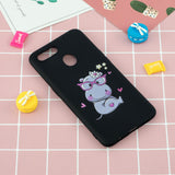 For OPPO A7 Cartoon Lovely Coloured Painted Soft TPU Back Cover Non-slip Shockproof Full Protective Case with Lanyard black