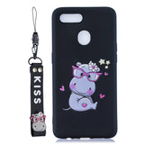 For OPPO A7 Cartoon Lovely Coloured Painted Soft TPU Back Cover Non-slip Shockproof Full Protective Case with Lanyard black
