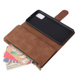 For Samsung A51 Case Smartphone Shell Precise Cutouts Zipper Closure Wallet Design Overall Protection Phone Cover  Brown